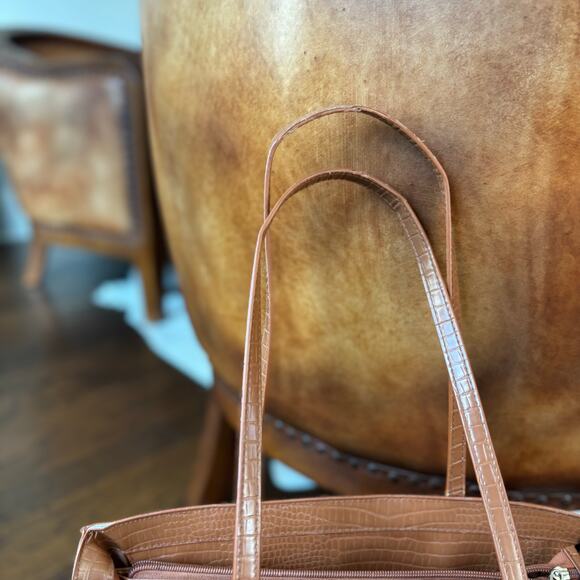 BEIS The Work Tote in Cognac Croc Standard Size Classic Minimalist - Picture 3 of 16